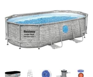 Piscine hors sol ovale Power Steel Swim Vista pierres 427 x 250 x 100 cm